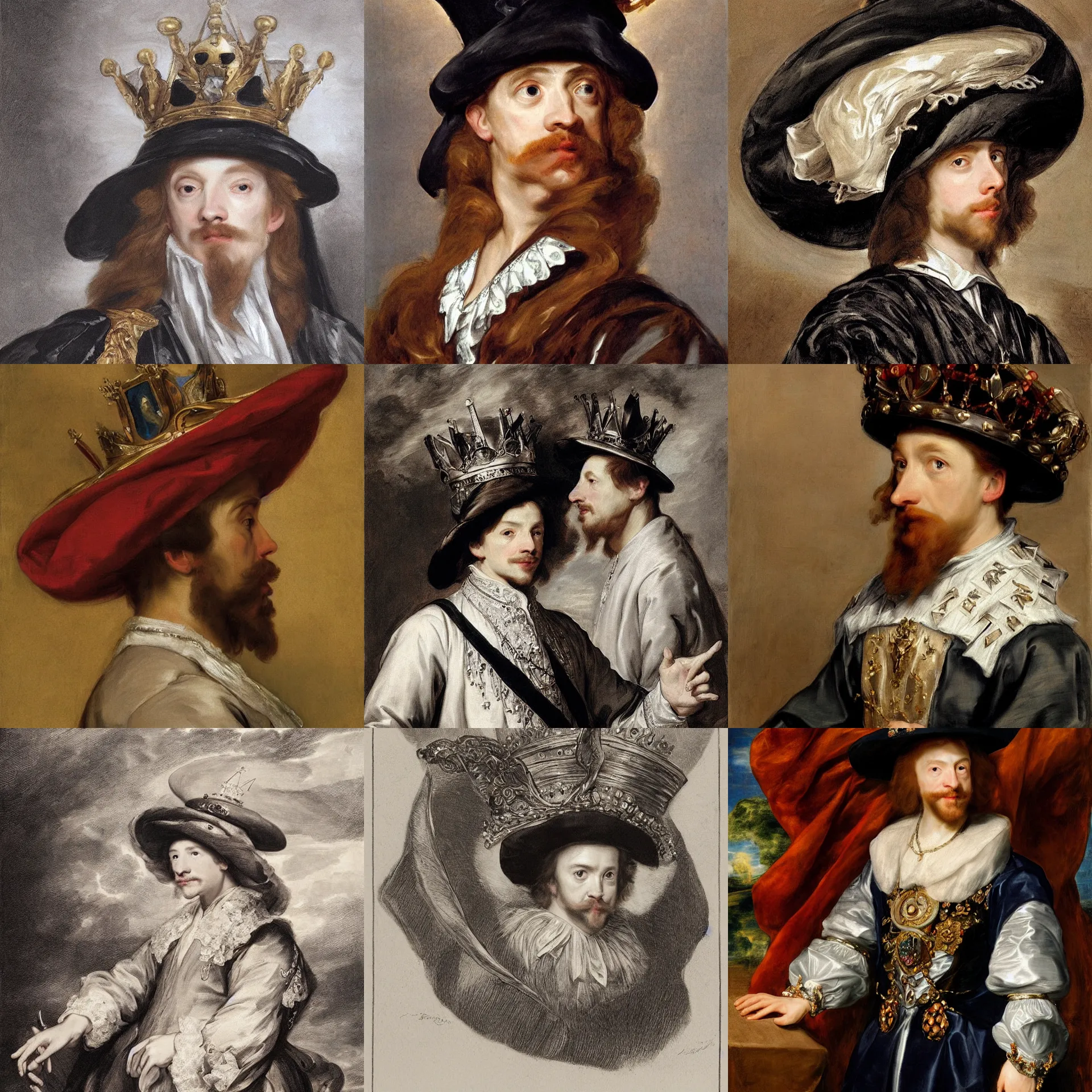 Prompt: the official hat of the mysterious east, the crown is very high, and two hat wings are extended on both sides of the hat hd artwork by anthony van dyck