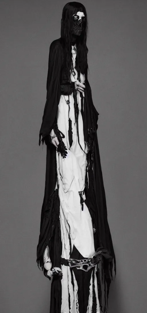 Image similar to goth rendition of a cult leader wearing rick owens
