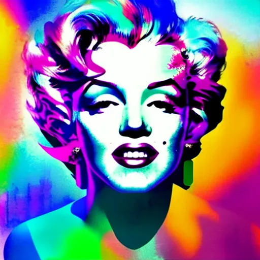 Prompt: surreal Marilyn Monroe covered in chromatic distortions mysterious place, beautiful, pscychodelic, trending on artstation, artwork by midjorney