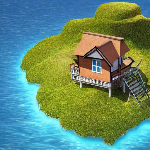 Prompt: a single house on an island in the sea, ultra realistic digital art