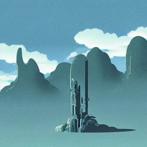 Image similar to sci - fi landscape matte painting by studio ghibli, negative space