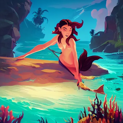 Image similar to painting mermaid treasure on sea of thieves game avatar hero smooth face median photoshop filter cutout vector, behance hd by jesper ejsing, by rhads, makoto shinkai and lois van baarle, ilya kuvshinov, rossdraws global illumination