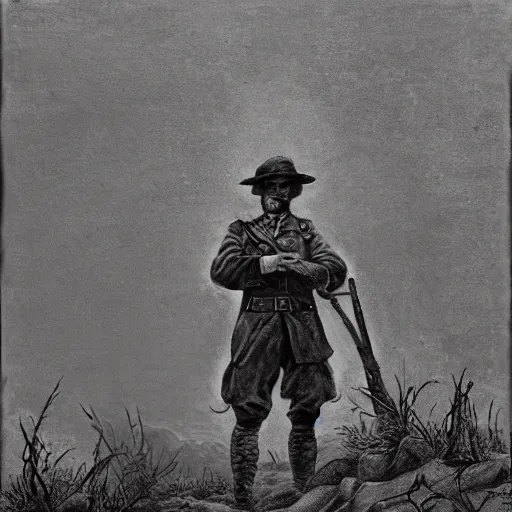 Image similar to ultra detailed photorealistic sepia - toned photograph from 1 9 1 7, a british officer in field gear standing at an archaeological dig site in wadi rum, ultra realistic, painted, intricate details, lovecraft, atmospheric, dark, horror, brooding, highly detailed, by angus mcbride