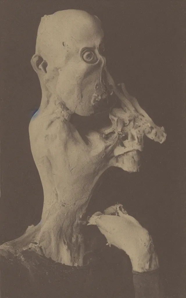 Image similar to portrait of a undead person with a beak, daguerreotype, studio lighting, hyperrealistic, ultra detailed