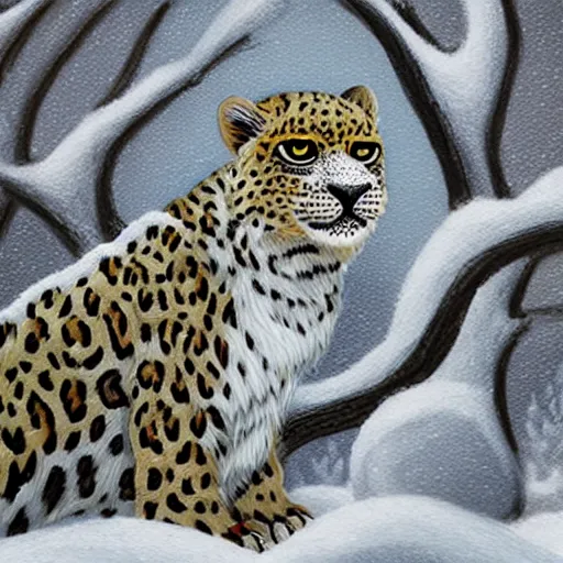 Prompt: a snowy leopard gryphon