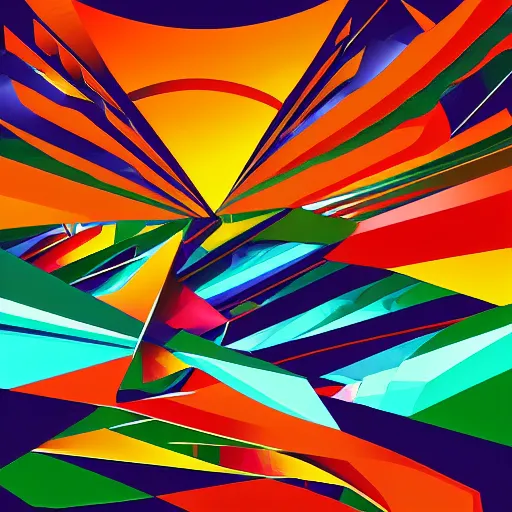 Image similar to a beautiful landscape in a Cubo-Futurism style, digital art