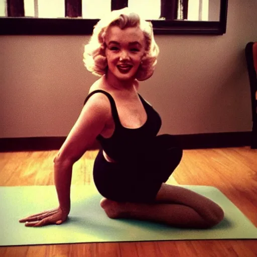 Prompt: Marilyn Monroe doing yoga, trending on instagram