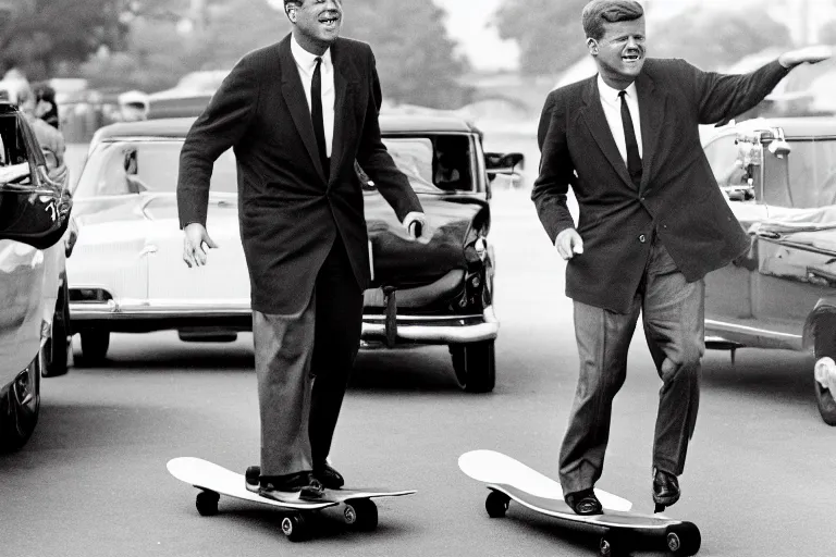 Image similar to john f kennedy riding a skate board