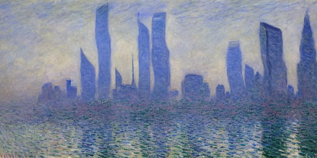 Image similar to an oil painting of the Lujiazui by Oscar-Claude Monet