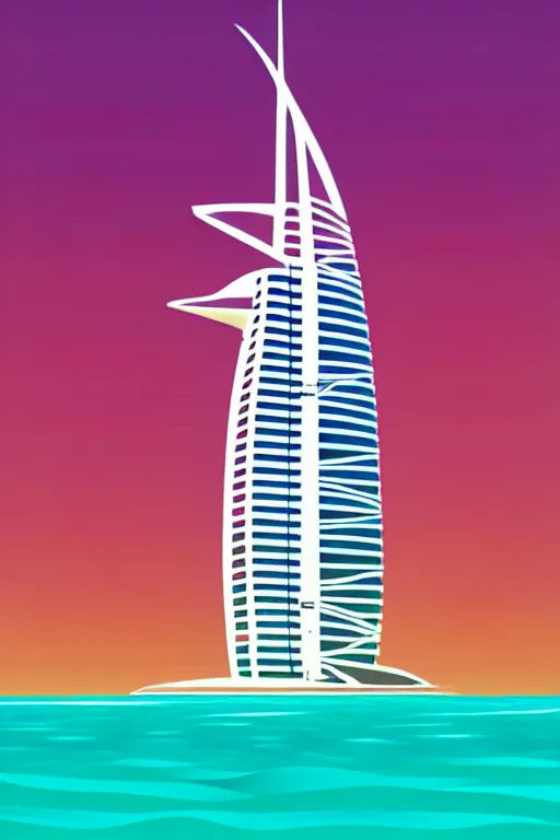 Image similar to minimalist boho style art of colorful burj al arab, illustration, vector art