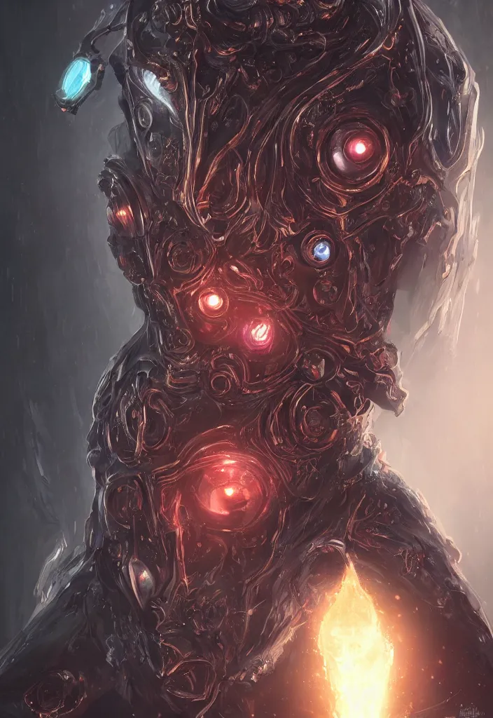 Image similar to a fancy portrait of n android necromancer, aura of light, friendly, bloodborne style, artificial intelligence, scifi, futuristic, highly detailed, trending on artstation, advanced technology, art by vitaly bulgarov and nivanh chanthara and lance wilkinson