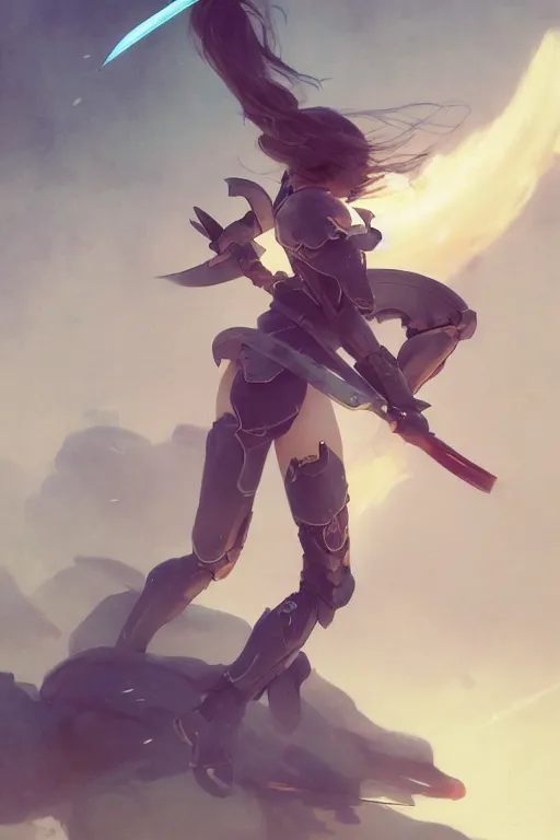 Prompt: girl full body with armor fighting with ten sword flying around her by hsiao ron cheng, by gaston bussiere, anna nikonova aka newmilky, greg rutkowski, yoji shinkawa, yoshitaka amano, trending on artstation, featured on pixiv, cinematic composition, 8 k