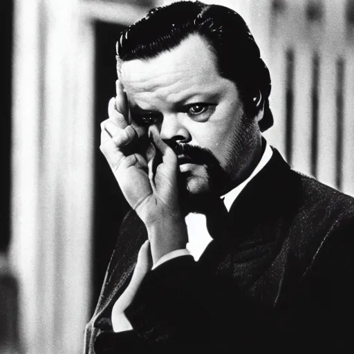 Prompt: A film still of Orson Welles in The Godfather (1972)