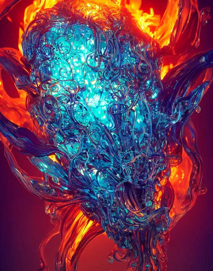 Prompt: demon portrait. burning water distortions. intricate abstract ornament. jellyfish phoenix head. intricate artwork. by Tooth Wu, wlop, beeple, dan mumford. octane render, trending on artstation, greg rutkowski very coherent symmetrical artwork. cinematic, hyper realism, high detail, octane render, 8k, depth of field, bokeh. iridescent accents