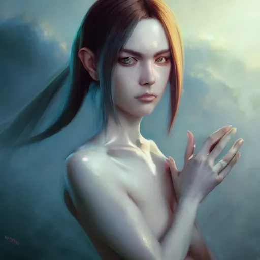 Image similar to Portrait of an Arcturian with large almond shaped pure white eyes, huggy wuggy from poppy playtime video game, fullbody, ultra high detailed, oil painting, Greg Rutkowski, Charlie Bowater, Yuumei, Yanjun Cheng, unreal 5, DAZ, hyperrealistic, octane render, RPG portrait, dynamic lighting, fantasy art, beautiful face