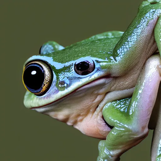 Prompt: frog in yogurt, photorealistic, close - up