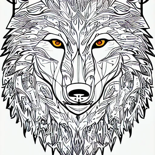 Image similar to wolf template base lineart, little detail, full-body view, simple, black and white, coloring book style, high quality, HD, 8K