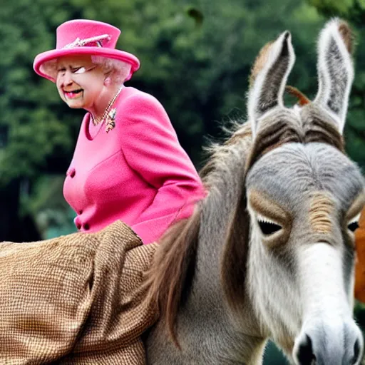 Image similar to queen elizabeth riding on a donkey