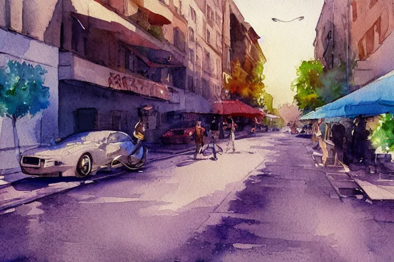 Image similar to street summer watercolor light color on artstation