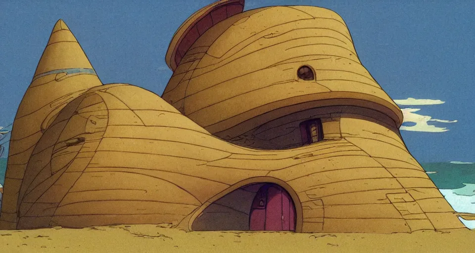 Image similar to seashell - shaped house, by moebius, ralph mcquarrie, in the style of zelda windwaker