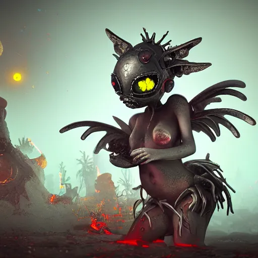 Prompt: Cute Coronavirus Creatures, Infernal Nymph, The Graveyard, cinematic, hyper realism, high detail, octane render, unreal engine, 8k, vibrant color, Mechanical Angel, futuristic toaster with complex circuitry, Integrating with Technology, by dom qwek and andrea chiampo