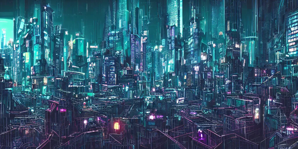 Prompt: city in the style of cyberpunk, singular gigantic building focus, space sky, anime illustration,