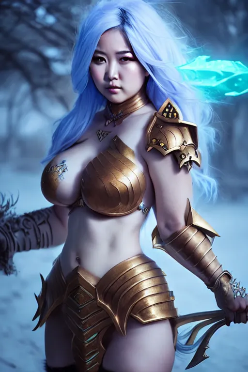 Prompt: sakimi chan, curvy, fantasy armor, detailed face, white skin, dramatic lighting, tony sart, unreal engine