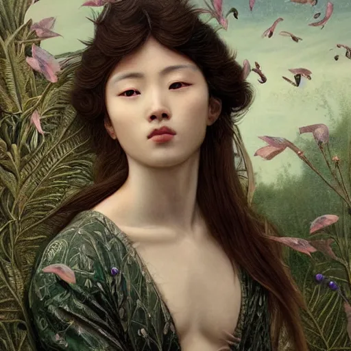 Prompt: An extremely beautiful pre-raphaelite ornate portrait of a very beautiful asian himbo, surreal, ultradetailed, intricate, elegant, digital art painting, concept art, smooth, sharp focus, magazine art cover illustration, regal, award winning picture, extremely detailed masterpiece, sense of awe, featured on Artstation, Artgerm, winning award piece, ethereal bubbles, Aetherpunk, low-key neon lightning, stormy weather, Exquisite floral details, 8K detail post-processing, matte, oil painting