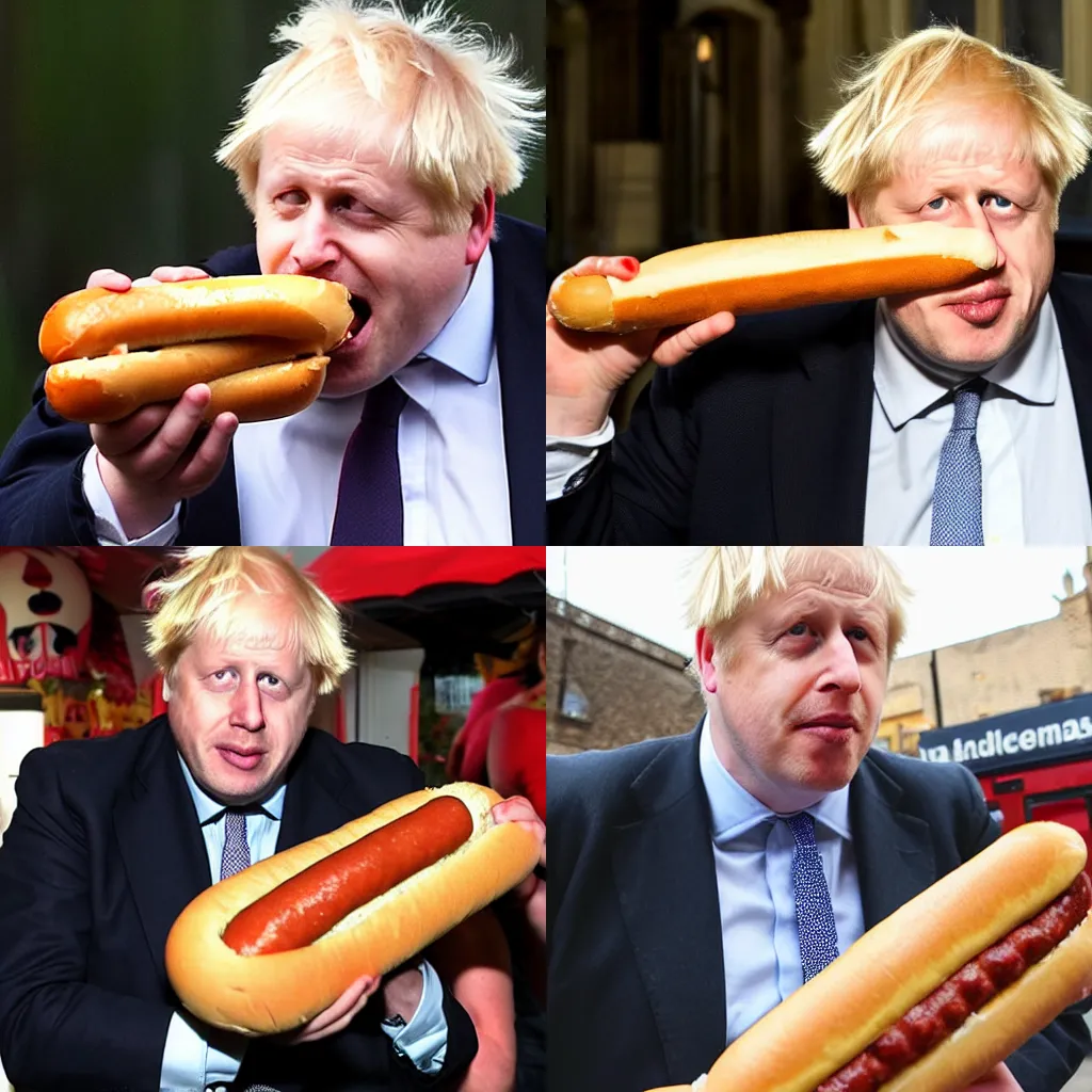 Prompt: boris johnson eating a massive hot dog