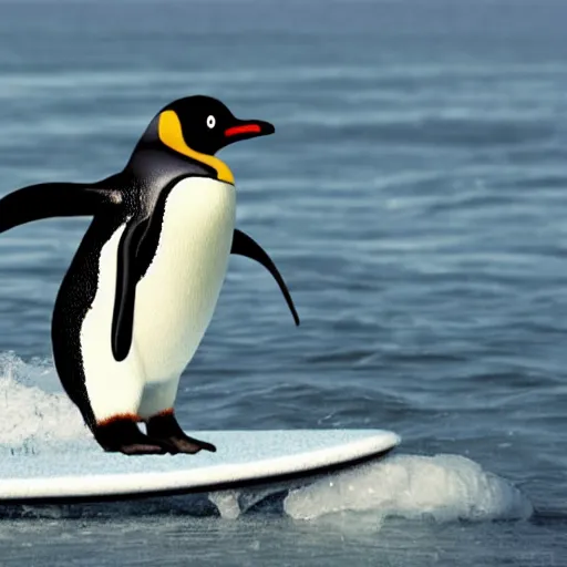 Prompt: a penguin surfing in a bathtub