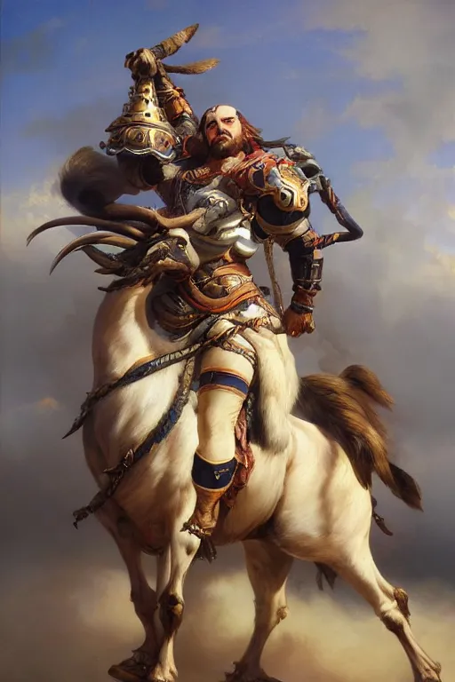 Prompt: oil painting of a tauren wearing full plate armor, in style of ivan aivazovsky, expressive face, detailed face, detailed eyes, full body, feminine face, tracer overwatch,