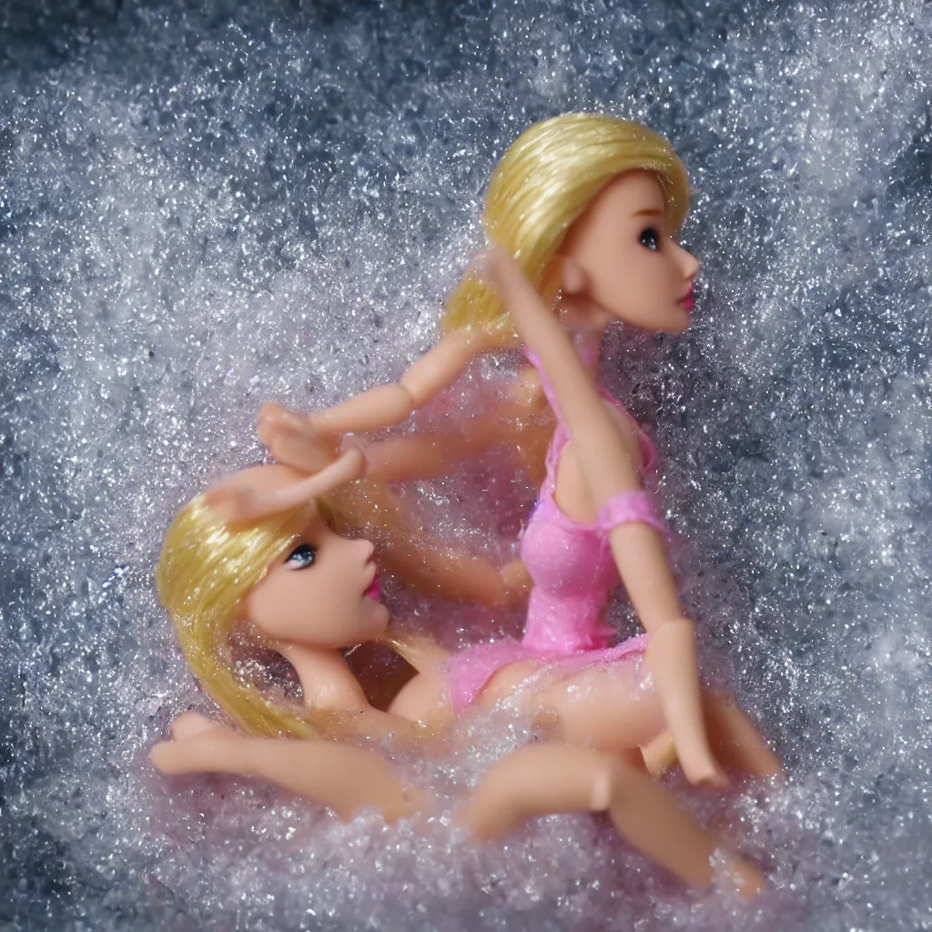 Image similar to barbie doll in the bath, macro shot, stopmotion