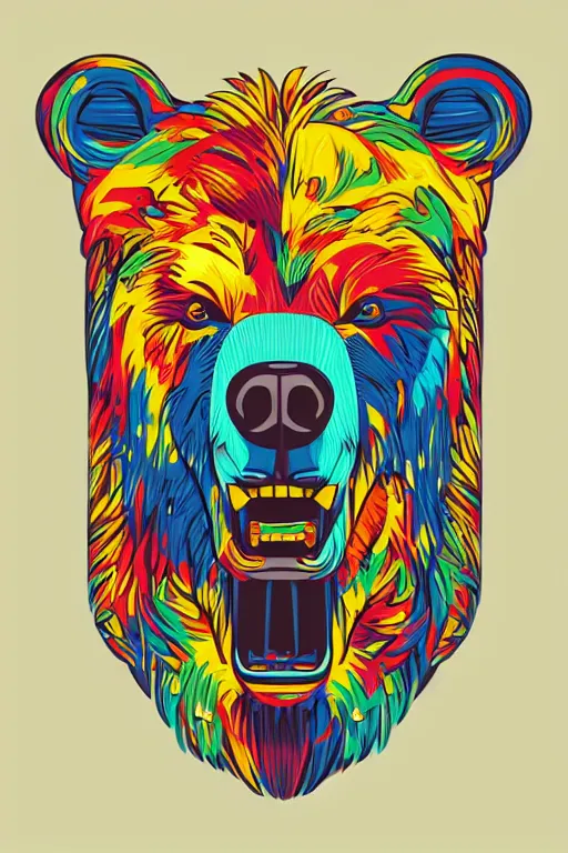 Image similar to portrait of a war bear, art by kiko rodriguez, sticker, colorful, illustration, highly detailed, simple, smooth and clean vector curves, no jagged lines, vector art, smooth