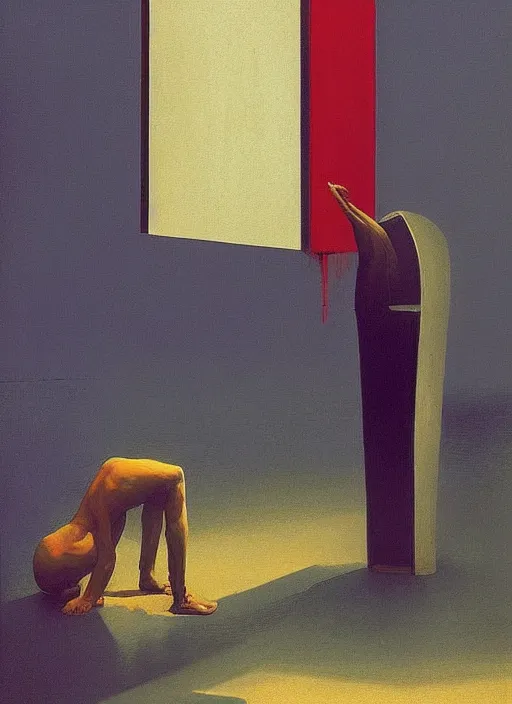 Image similar to magician with a trash over his head praying to a trash bin Edward Hopper and James Gilleard, Zdzislaw Beksinski highly detailed