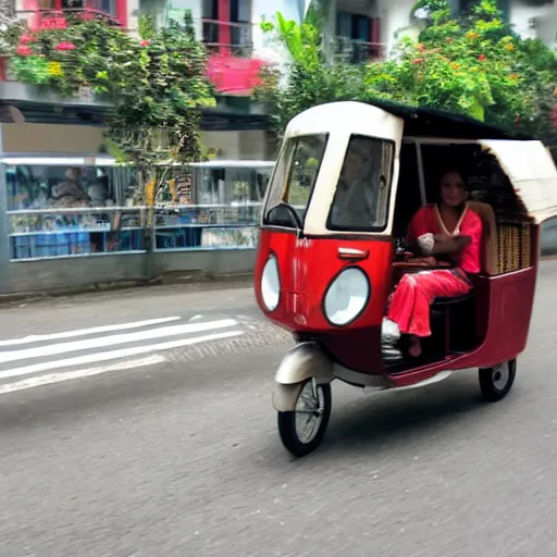 Image similar to a flying tuk tuk