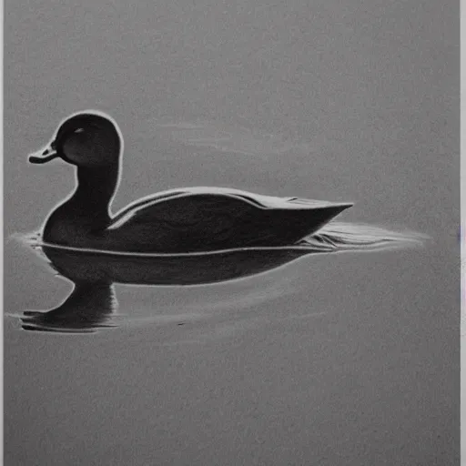 Image similar to a very beautiful pencil drawing of a duck in a pond