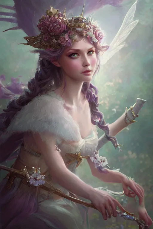 Image similar to fairy princess, highly detailed, d & d, fantasy, highly detailed, digital painting, trending on artstation, concept art, sharp focus, illustration, art by artgerm and greg rutkowski and fuji choko and viktoria gavrilenko and hoang lap