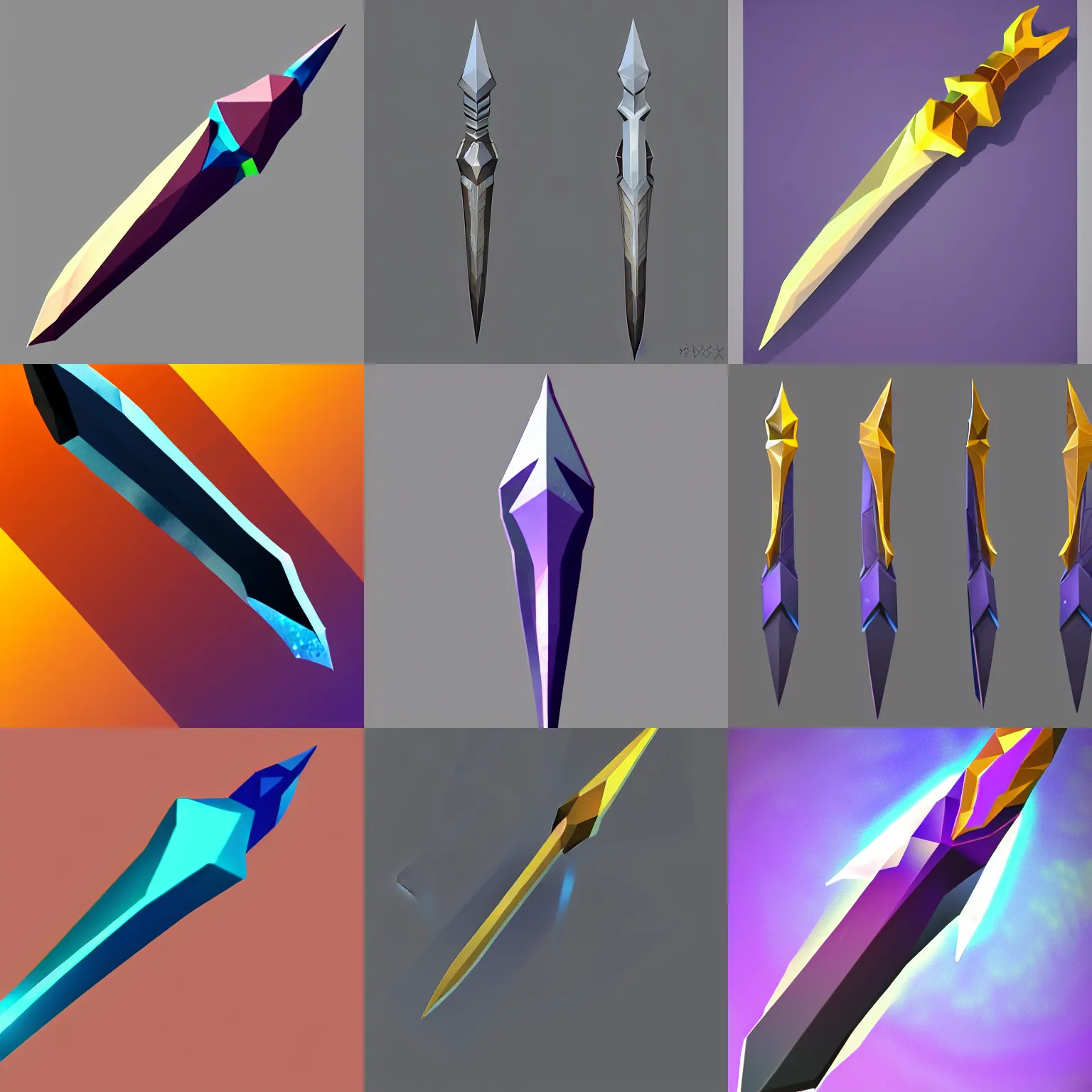 Prompt: low poly cosmic dagger concept art, high detail