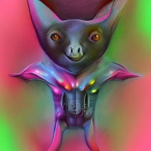 Image similar to a very cute galactic fruit bat, pastel colours, digital art, extremely realistic and detailed 4k