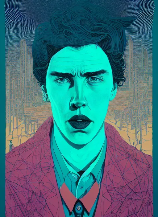 Prompt: symmetry!! stunning portrait of alex cameron australian singer, forced witness, miami memory, secretlycanadian, by victo ngai, kilian eng vibrant colors, dynamic lighting, digital art, winning award masterpiece, fantastically beautiful, illustration, aestheticly inspired by beksinski and dan mumford, upscale with simon stalenhag work, artstation, 8 k