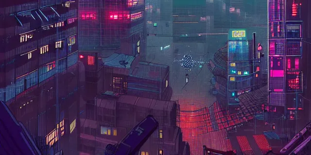 Prompt: network of technological dots floating in the middle of a cyberpunk tokyo 2 0 9 9 city, in the art style of dan mumford and marc simonetii, atmospheric lighting, intricate, volumetric lighting, beautiful, sharp focus, ultra detailed
