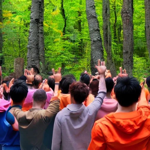 Image similar to group of people worshipping goku in the forest, 4 k