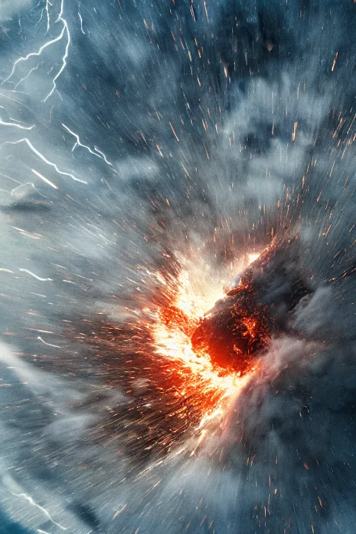 Prompt: An epic cinematic film still of the Earth exploding.