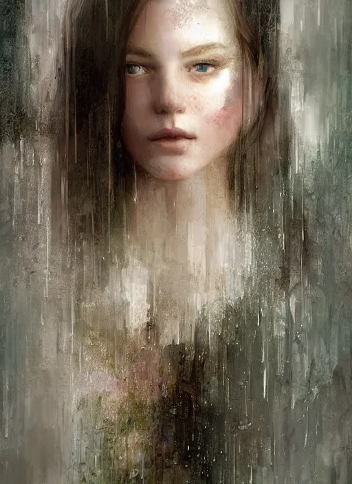 Prompt: i know that even with the seams stitched tightly | darling, scars will remain | i say we scrape them from each other, darling | and let them wash off in the rain, digital art, highly detailed, by alyssa monks and charlie bowater