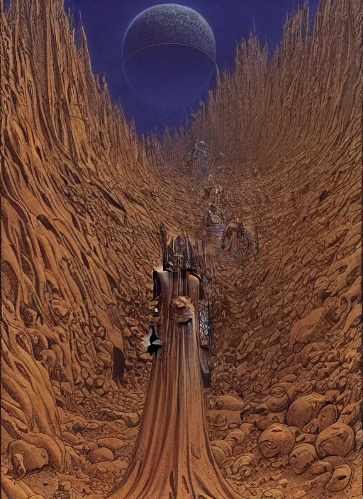 Image similar to Wandering into Oblivion, hellscape by Jean Giraud and HR Giger, hyperrealistic, atmospheric, gothic