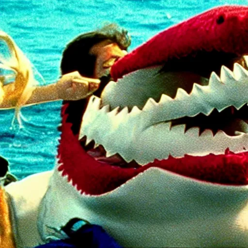 Prompt: a muppet fighting a shark in'jaws'( 1 9 7 5 )'n 4