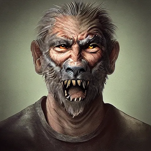 Prompt: “a fantasy digital portrait of an old man (((werewolf)))”
