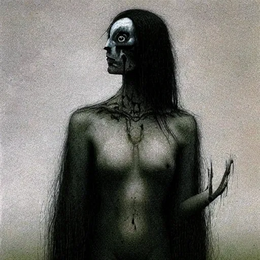 Prompt: half human half raven girl by Beksinski