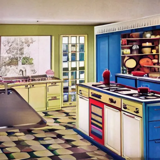 Prompt: a smart home kitchen in 1 9 7 4 color
