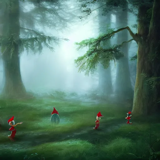 Prompt: Misty forest landscape with elfs, 8k, detailed, concept art, trending on artstation